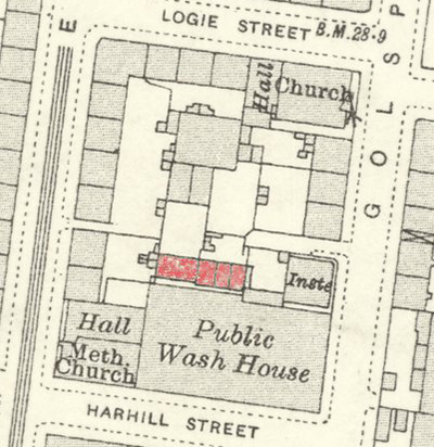 NLS Map showing cottages at 112-114 Golspie Street, Govan