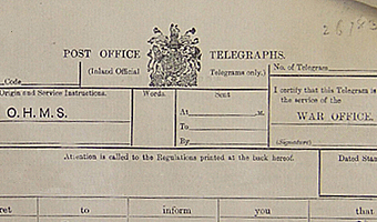 WW1 telegram from the War Office